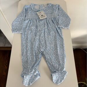 Kissy Kissy - Fall in Bloom Blue Smocked Footie 6-9months NWT